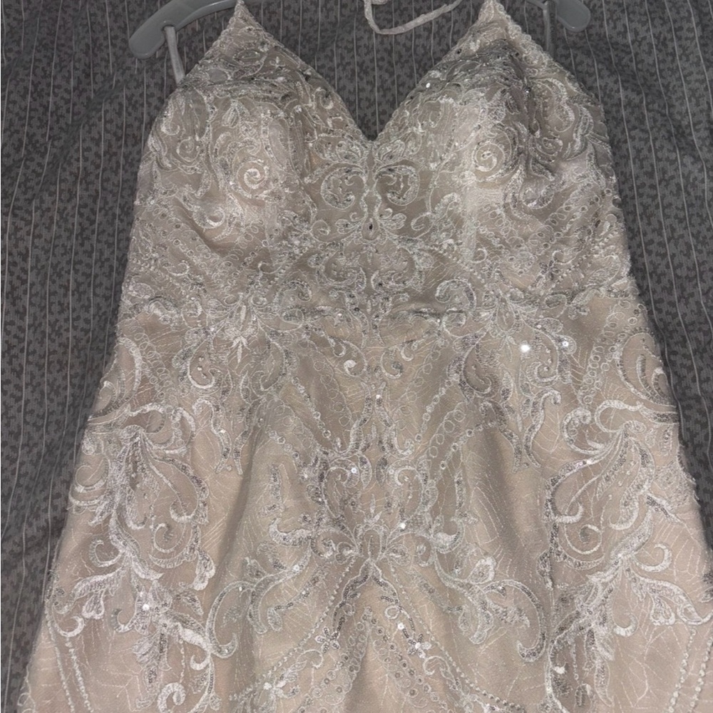 Oleg Cassini Cream and Silver Wedding Dress